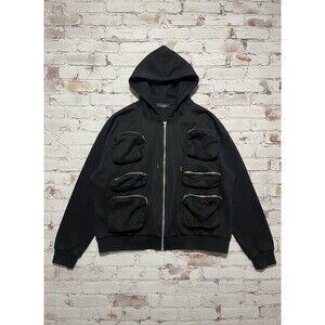 AKIRA Black Deep Pockets Multi‑Zip Cargo Hoodie Size L